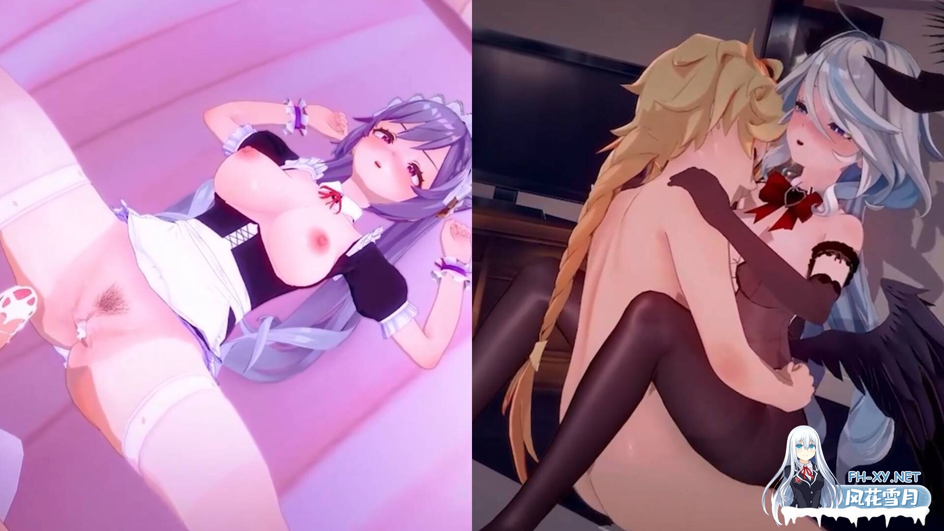 [MMD]原神 白丝刻晴女仆考核+黑丝魅魔芙宁娜 1080p 有CV[307m]-12.jpg